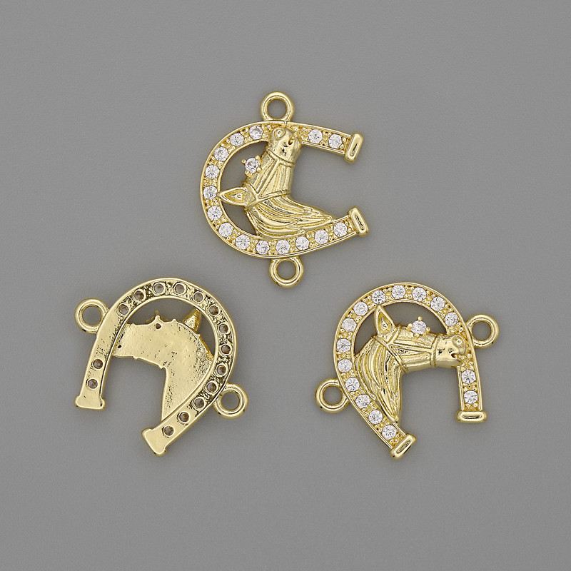 Connector 'Horseshoe' with white crystals and gold-tone metal 14×17mm+
