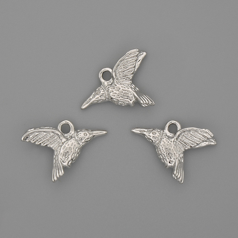 Hummingbird Pendant 19x15mm ± Silver-Colored Metal