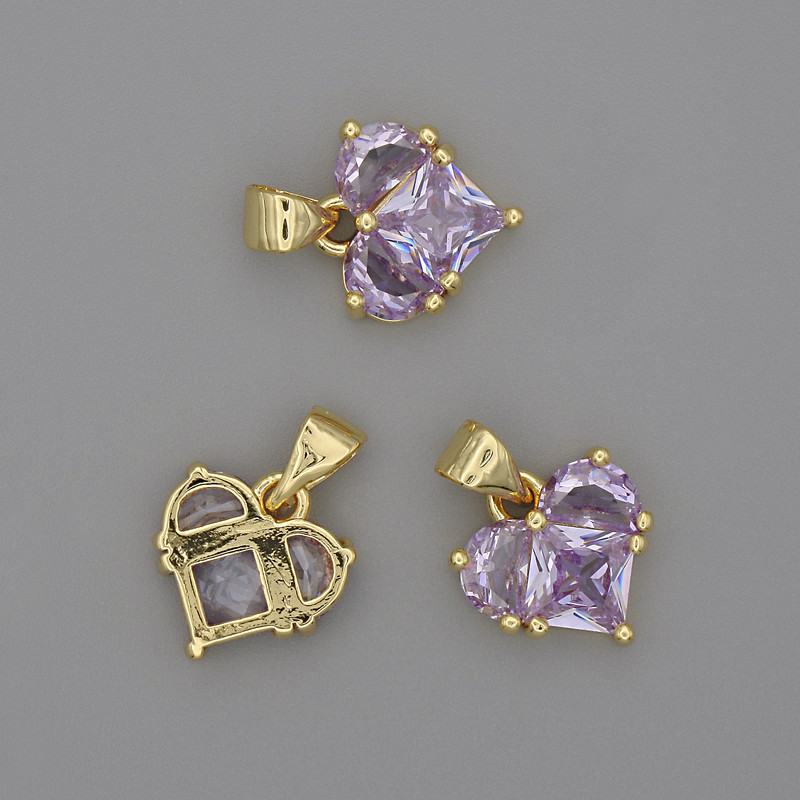 Heart Pendant with Light Violet Crystals 12x12mm ±, length 17mm ±, gold-tone metal