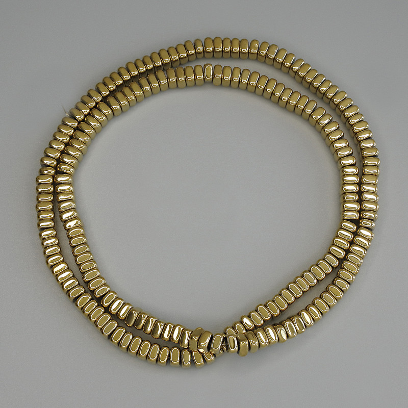 Hematite beads, gold color, square rondelle 4x2mm on beading thread, length 40 cm+