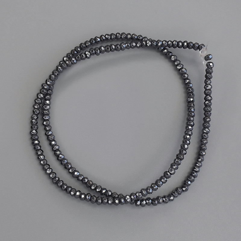 Hematite Faceted Rondelle Beads, 3x2 mm, on beading wire, length 39 cm+