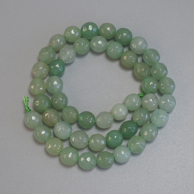 Nephrite Beads - Faceted Round Bead, 8 mm Diameter, 39 cm Length on Thread