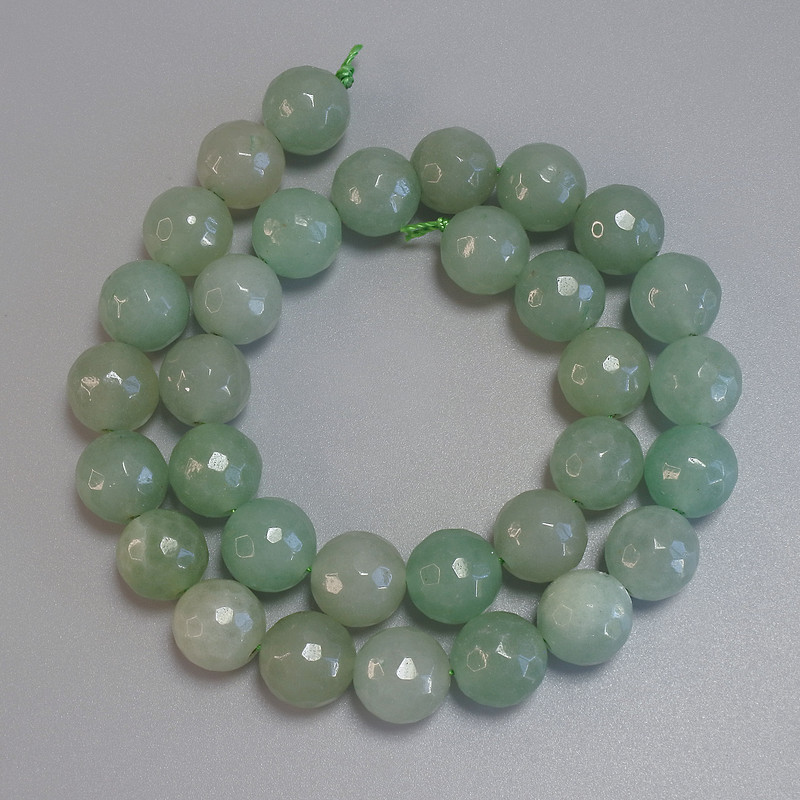 Jade Beads, Faceted Balls, 12mm Diameter, 39cm Length on Thread