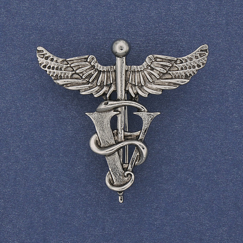 Caduceus Brooch Pendant in Silver-Toned Metal, 36x37mm+