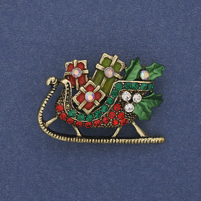 Brooch 'New Year Sleighs' Colorful enamel and rhinestones gold-tone metal 35x24 mm +