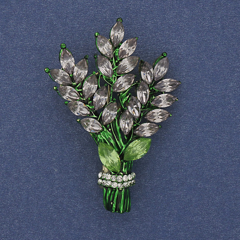 Twig Brooch with Pale-Violet and White Crystals, Golden Metal, 43×29 mm +