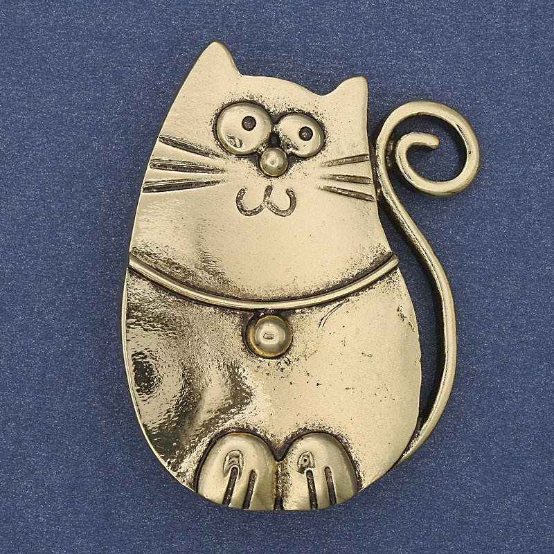 Cat Brooch Pendant in Golden Metal 45x33mm+