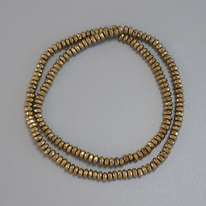 Hematite Beads Gold Color Faceted Rondelle 4x2mm on Beading Wire, Length 38 cm+