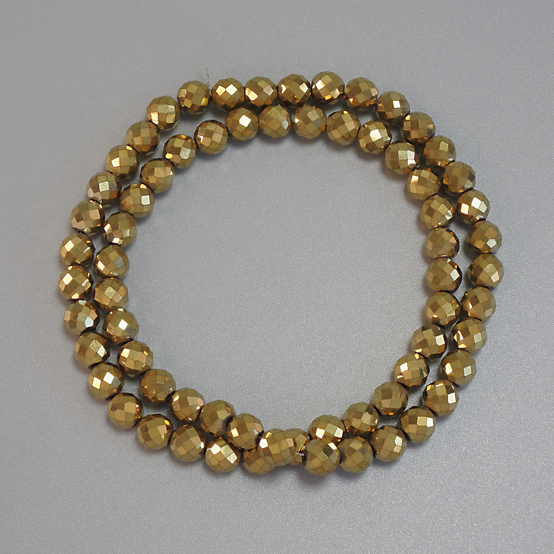 Hematite Beads, Gold Color, Faceted 6mm+, on Beading Wire, Length 38 cm+