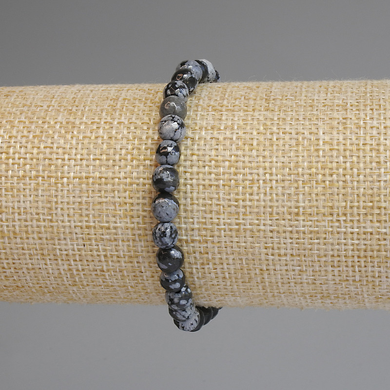 Snowflake Obsidian Bracelet, Faceted 6mm Beads, 18 cm, Stretch