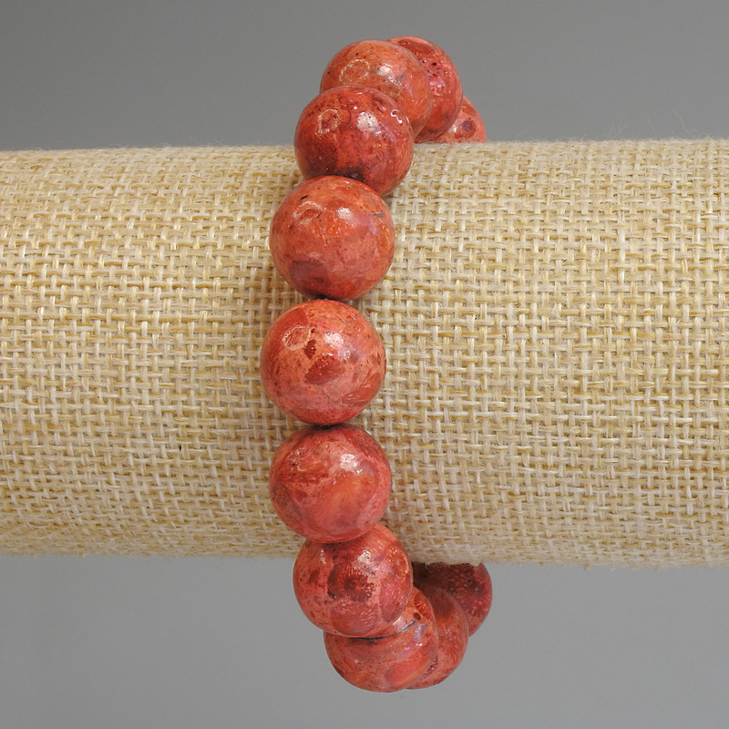 Sponge Coral Bracelet with Smooth 14mm Beads, 18 cm Stretch