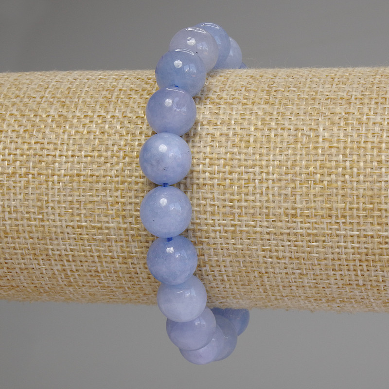 Aquamarine Bracelet with Smooth Beads, 10 mm Diameter ±, 18 cm Stretch
