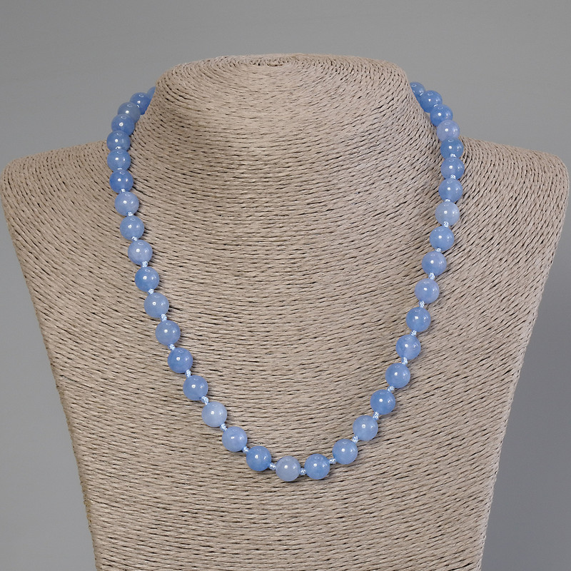 Aquamarine Necklace with smooth beads, 8 mm diameter, 50 cm length, with clasp