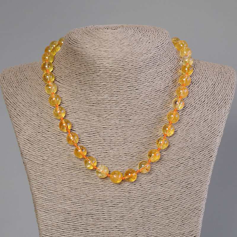 Citrine Necklace with Smooth Beads, 10mm Diameter, 50cm Length with Clasp