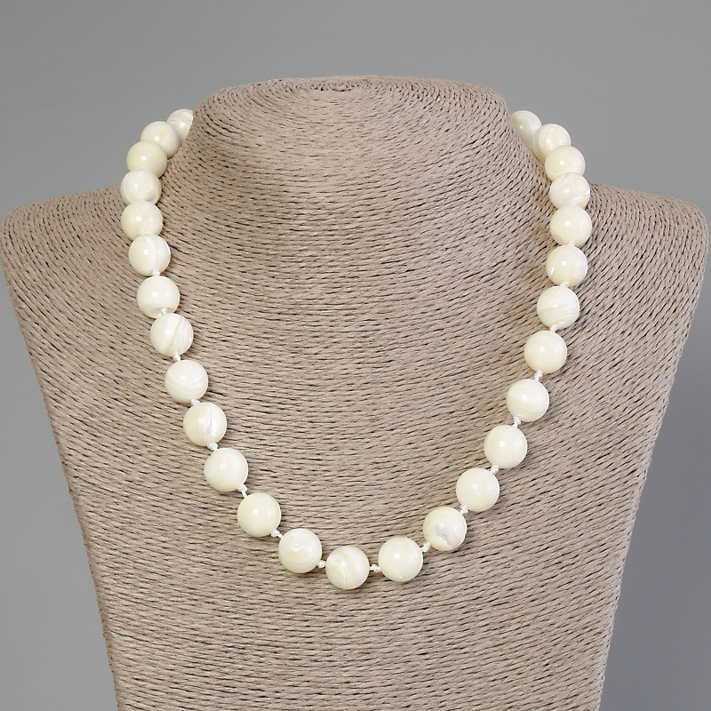 Pearl Necklace with Smooth Beads, 12 mm Diameter ±, 50 cm Length ± with Clasp