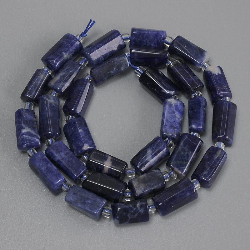 Faceted sodalite beads, diameter 11-13×6-7 mm ±, seed beads 3 mm ±, length 40 cm ± on thread