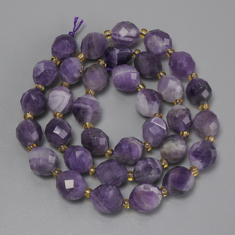 Chevron Amethyst Beads - Faceted Bead, 10x9mm, 3mm seed beads, 40cm length on thread