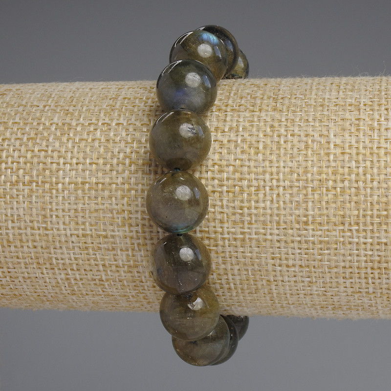 Labradorite bracelet with smooth beads, 12 mm diameter, 18 cm length, stretch