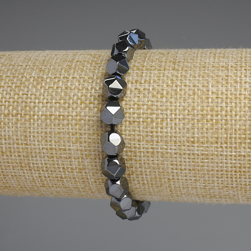 Hematite Bracelet with Facets, 8x7 mm, 18 cm Stretch