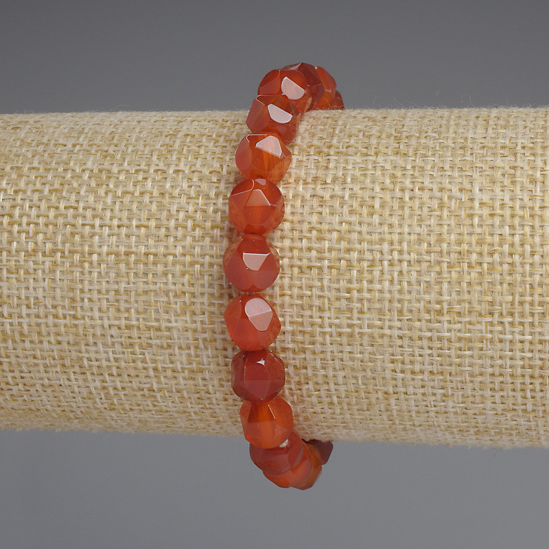 Carnelian bracelet with faceted beads, 8x7 mm, 18 cm length, stretch