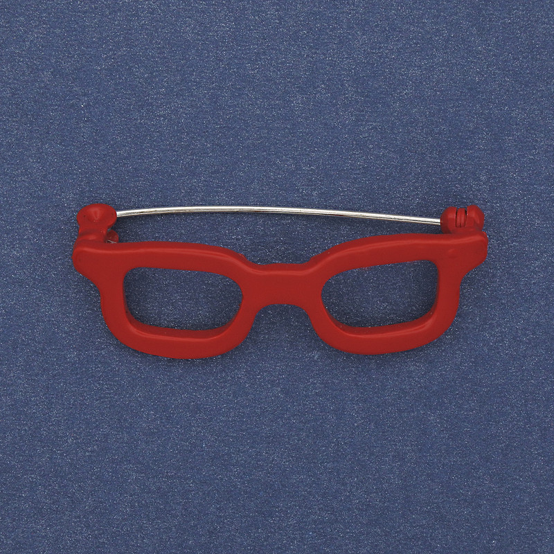 Brooch 'Glasses' red enamel on silver metal 41×15 mm+