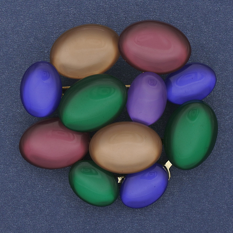 Accent Colorful Cat's Eye Brooch-Pendant in Gold-Toned Metal 49x45mm+