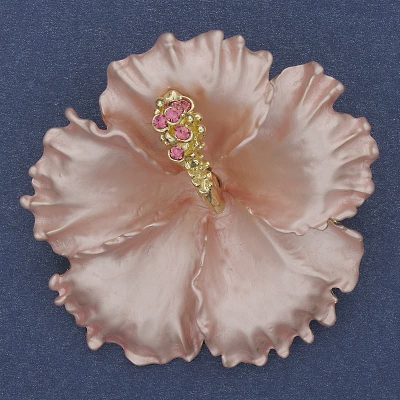 Brooch-Pendant 'Petunia Flower' Pink Matte Enamel with Pink Crystals Gold-Tone Metal 51x51mm+