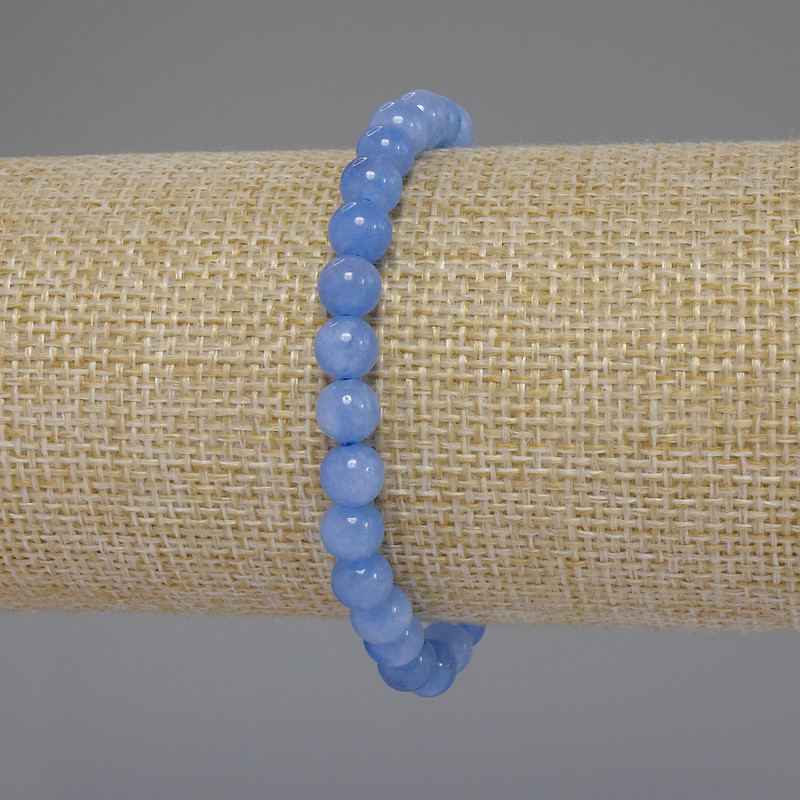 Aquamarine Bracelet with Smooth Beads, 6 mm Diameter, 18 cm Length, Elastic