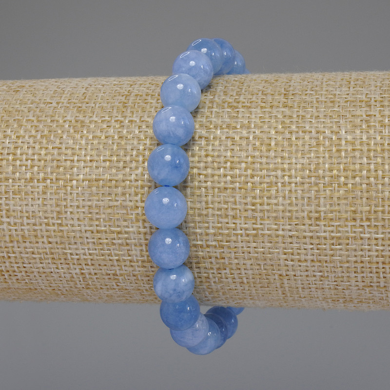 Aquamarine Bracelet with Smooth Beads, 8.5 mm Diameter, 18 cm Length (Stretch)