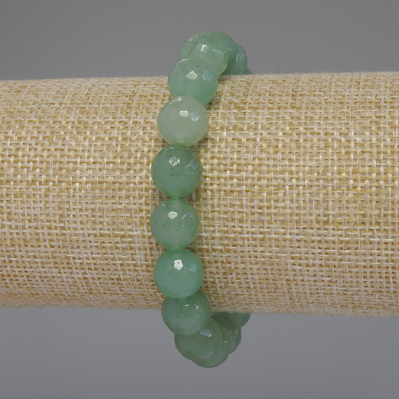 Nephrite bracelet with faceted beads, 10 mm diameter, 18 cm stretch