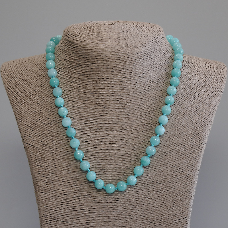 Aquamarine Necklace with Smooth Bead, 8.5 mm Diameter, 50 cm Length with Clasp