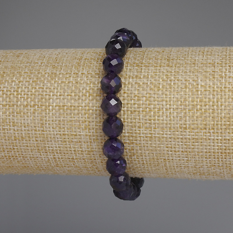 Bracelet with Faceted Amethyst Beads, 8 mm, 18 cm - Stretch