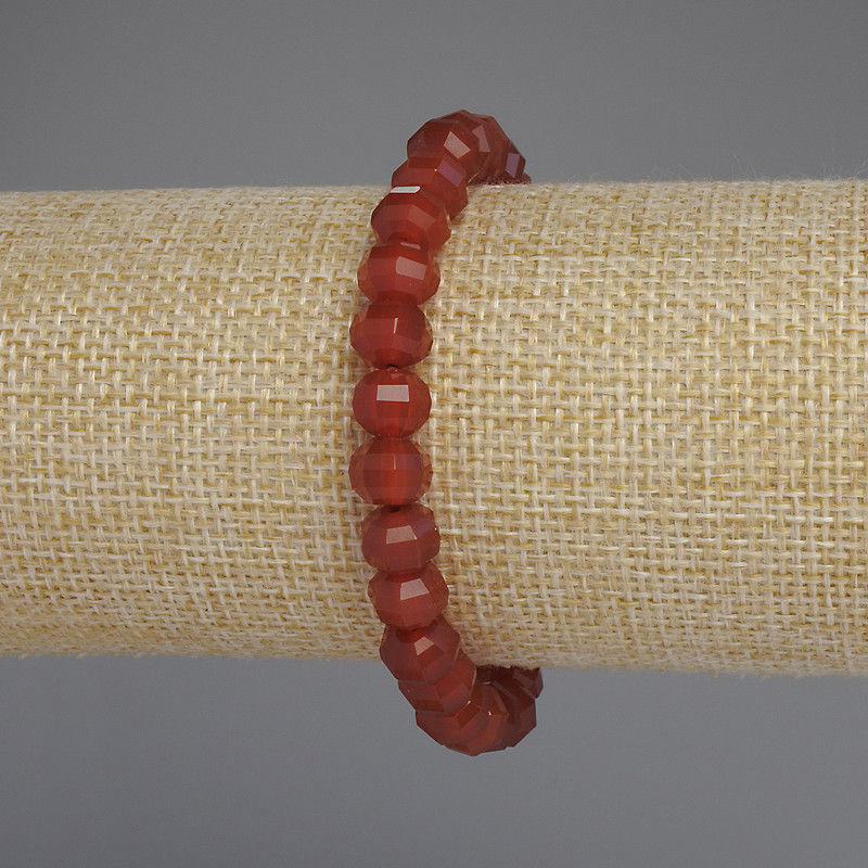 Carnelian Faceted Rondelle Bracelet, 8x6 mm, 18 cm +/- Stretch