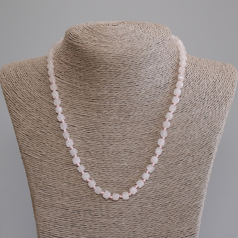 Necklace Pink Quartz Faceted Cubes, 5 mm diameter, 50 cm length ± with clasp