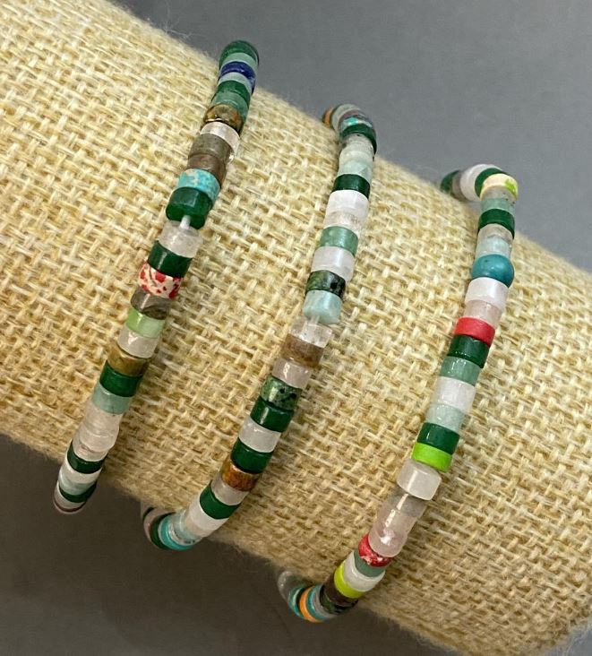 Bracelet Assorted (Agate Nephrite Rock Crystal) Rondelles 4x2 mm, 18 cm (stretch)