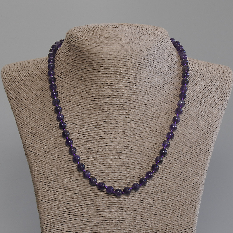 Amethyst Necklace with Smooth Beads, 6mm Diameter ±, Length 50mm ± with Clasp