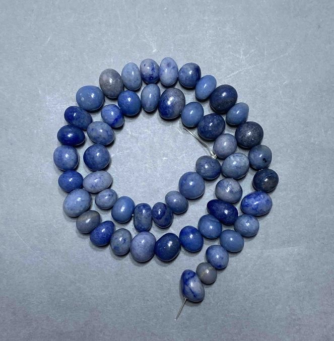 Blue Aventurine Faceted Beads, diameter 9–12×8–9 mm, 5 mm +/- on beading thread, length about 40 cm