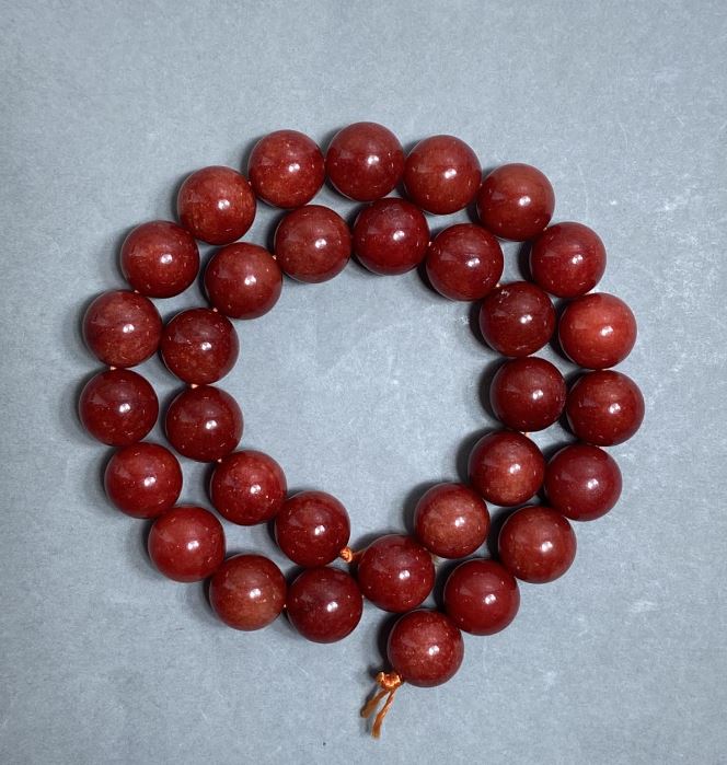 Red Jasper Beads — Smooth Round Bead, 12mm Diameter ± on Thread, 38cm Length+
