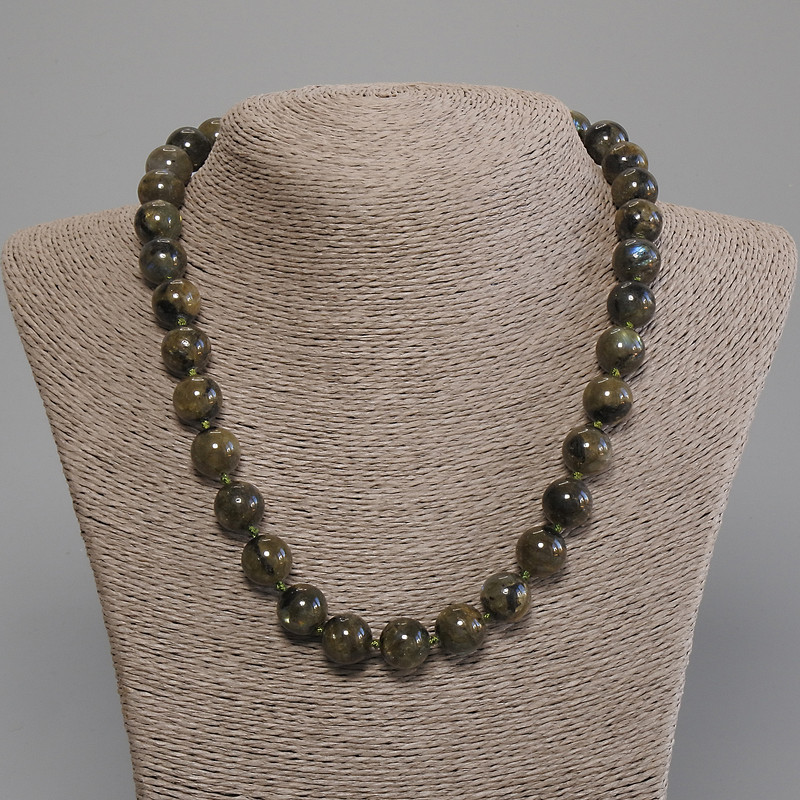 Labradorite Necklace - Smooth Bead, 12mm Diameter, 50cm Length with Clasp