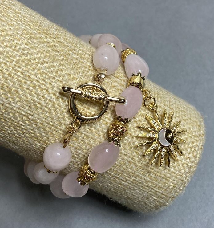 Set of Bracelets Pink Quartz Faceted 12x10mm, length 20mm +/-