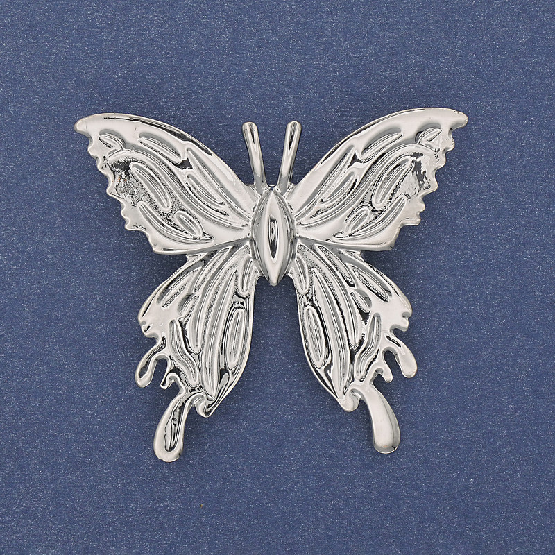 Butterfly Brooch, Silver Metal, 45×42 mm+