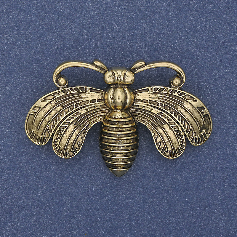 Butterfly Brooch in Antique Gold Color, Golden Metal 50x33 mm+