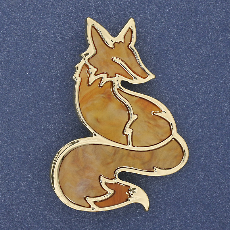 Fox Brooch Pendant - Golden Pearlescent Color, Golden Metal 56x38mm+