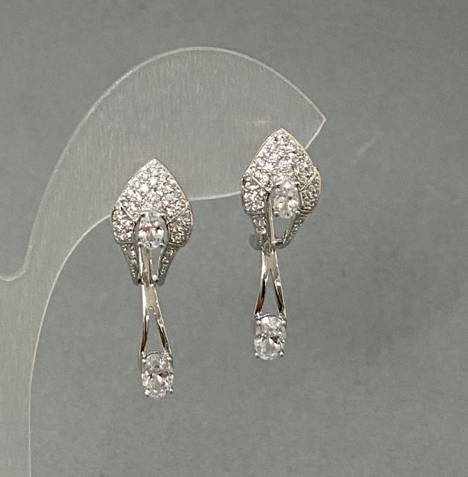 Xuping Earrings with White Crystals, Diameter 10 mm, Length ~30 mm, Rhodium-Plated