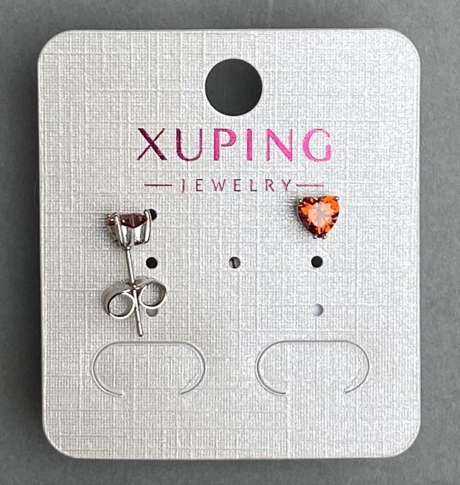 Xuping heart-shaped stud earrings with a red crystal, 5 mm diameter, rhodium-plated