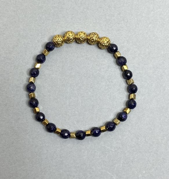 Bracelet Aventurine Blue Sand Faceted Bead 6mm +/- Hematite Arrow 3, 5x3.5mm +/- with inserts, 18 cm stretch