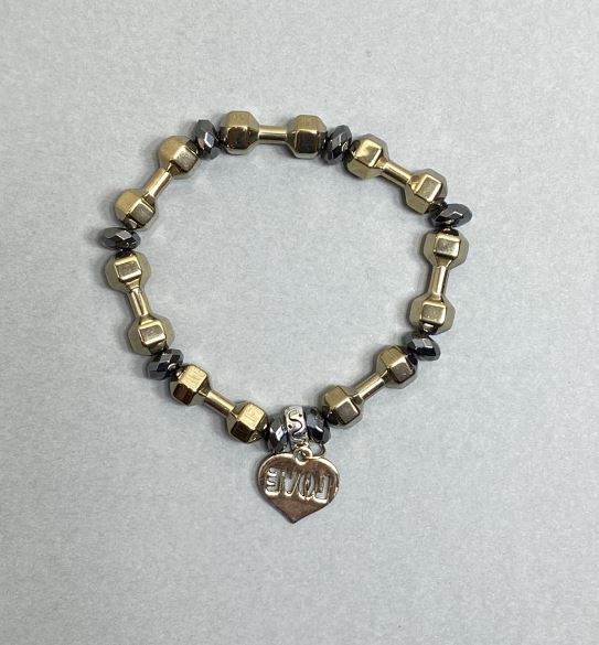 Hematite bracelet, dumbbell 20x7 mm +-, faceted rondel 8x4 mm +-, length 18 cm stretch