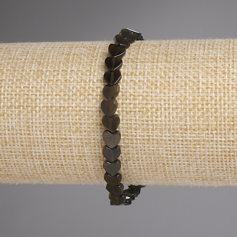 Sun Obsidian Bracelet with Heart, 6mm Beads, 18 cm Stretch