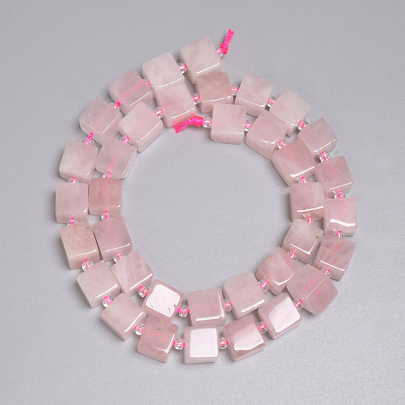Pink Quartz Cube Beads 8.5x8.5 mm, 3 mm seed beads, 38 cm length on thread