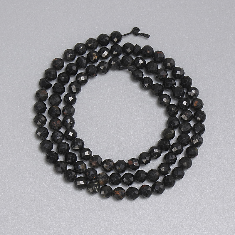 Black Tourmaline Beads, Faceted Round Beads, 4 mm Diameter ±, 39 cm Length ± on Thread